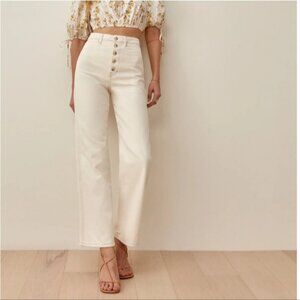 REFORMATION Lexi High Rise Wide Leg Jeans Exposed Button Fly Ivory White 29